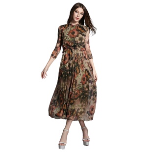 dress七分袖 奈昕个性 新款 21784 网纱印花欧美连衣裙夏 化私人定制