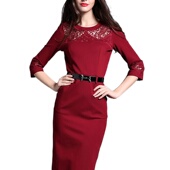 化私人定制 95430 通勤简约圆领镂空一步秋装 奈昕个性 连衣裙修身