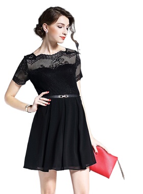 奈昕个性化私人订制 50253 new dress气质蕾丝网纱拼接收腰连衣裙