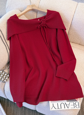 2026冬装新品300斤大码女胖mm红色针织衫280显瘦遮肚长袖毛衣240