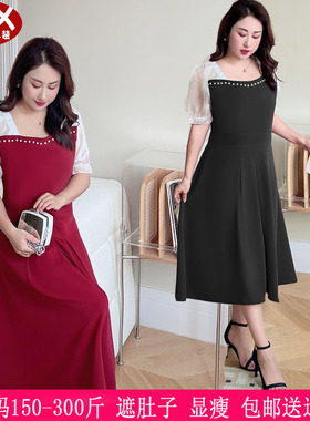 2025夏装新品300斤特大码女红色260胖mm高腰显瘦回门订结婚连衣裙