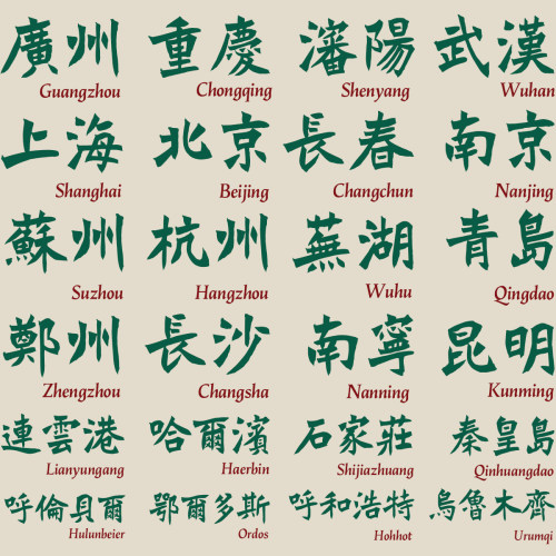 白绿t恤城市名称复古国潮t恤