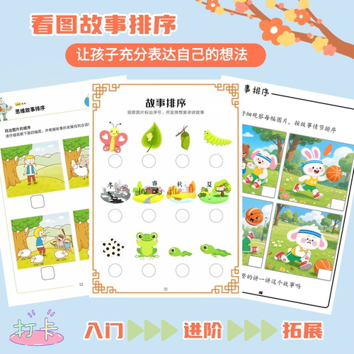 故事排序专项练习看图说话逻辑思维先后训练幼儿园语言表达能力