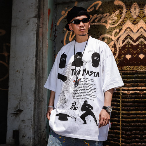 短袖忍者设计印花美式休闲街头风