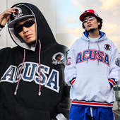 式 ACUSA字母贴皮刺绣磨毛加绒帽衫 HipHop卫衣多色90s宽松肥大款