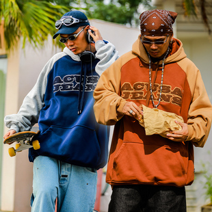 男秋冬 拼色帽衫 ACUSAJEANS美式 嘻哈立体毛巾绣高密摇粒绒底插肩袖