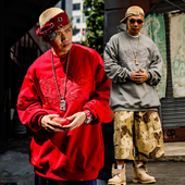 ACUSA阿福猛犬街反底重工贴布万针刺绣素色圆领摇粒绒卫衣嘻哈男