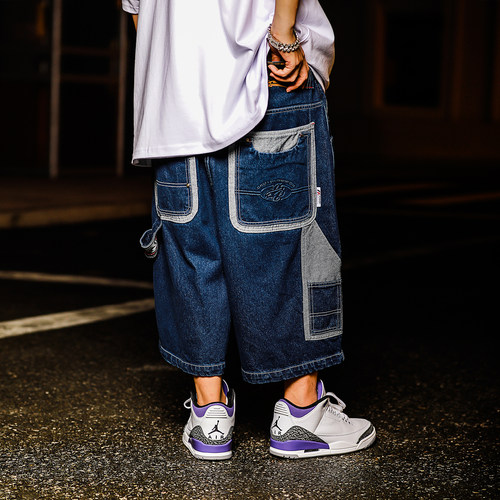 拉链YKK六分裤水洗撞色肥大宽松