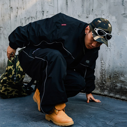 ACUSA黑色可调阔腿运动长裤男