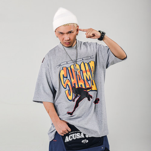 五分袖美式街头起泡工艺宽松T恤