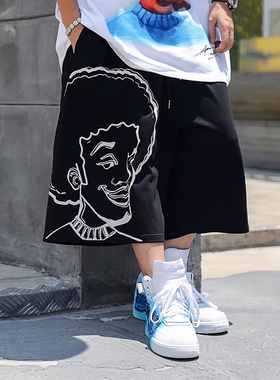 ACUSA 黑人头印花夏季过膝针织HIPHOP中短裤毛圈底多色宽松休闲裤