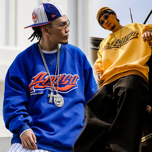 Acusa 流星字立体印花圆领摇粒绒卫衣街头嘻哈男女秋宽松肥大加厚