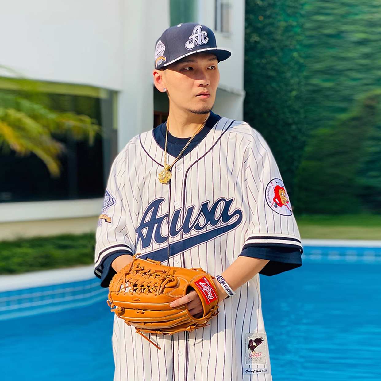 ACUSA SPORTS复古开衫球衣织纹面料双层刺绣宽大廓形棒球服短袖男