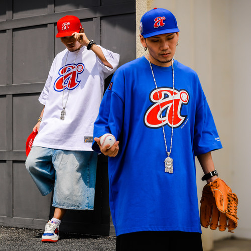 五分袖落肩嘻哈休闲印花T恤宽大