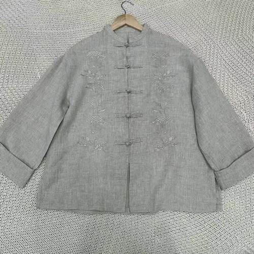 原创设计新中式国风汉麻刺绣外套女宽松显瘦百搭上衣