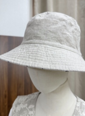 夏季双面亚麻防晒宽檐渔夫帽