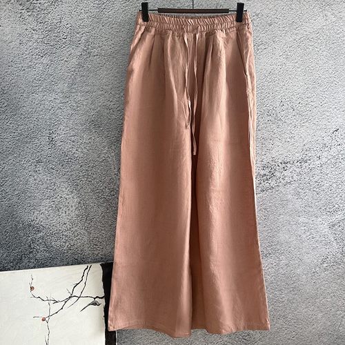 汉麻直筒裤 女裤 宽松版系带长裤