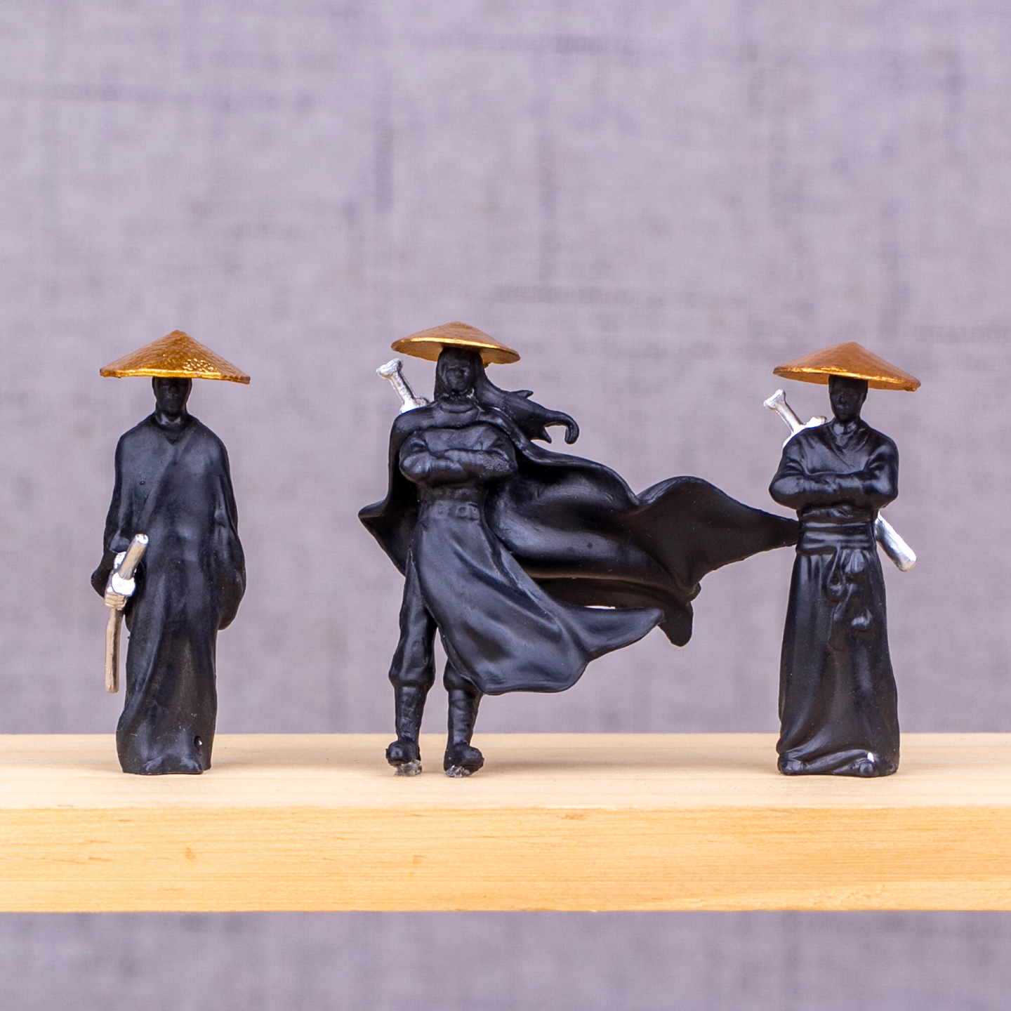 微缩剑客黑衣人武士手办摆件