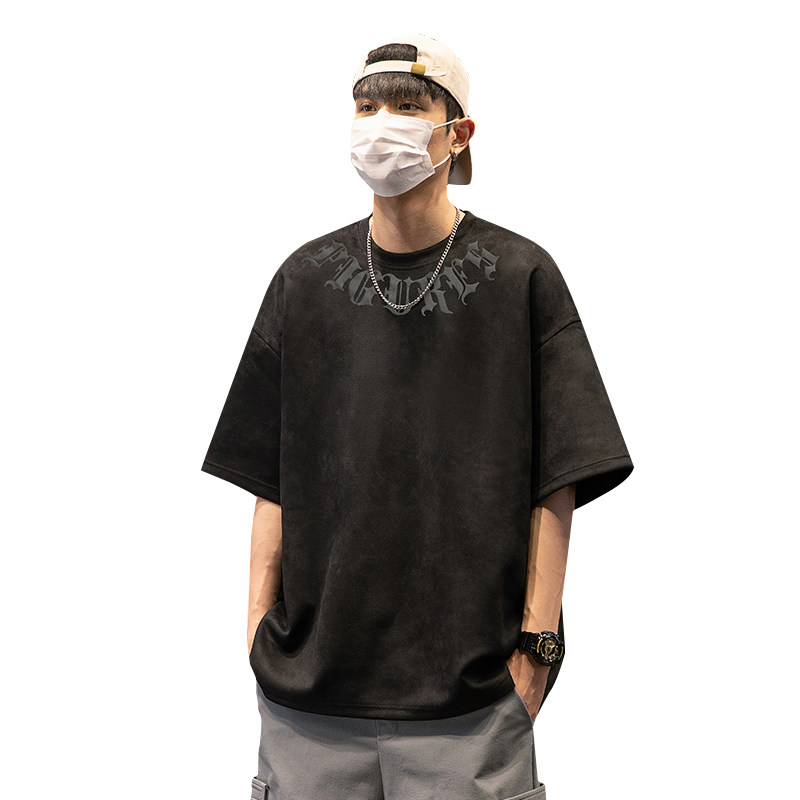 TC014夏新款潮牌鹿皮绒短袖t恤男潮流百搭弹力A圆领印花T恤男P45,男装T恤,星座308A-1（原309B-1）
