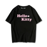Hello Kitty, белая хлопковая черная футболка, короткий рукав, в корейском стиле
