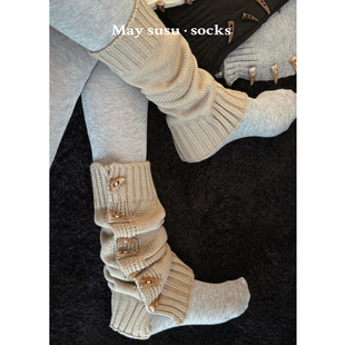 May susu·韩系秋冬美拉德复古牛角扣设计氛围感辣妹针织堆堆袜