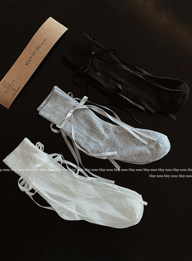 maysusu·韩系白色袜子芭蕾风玛丽珍蝴蝶结小众中筒袜ins风薄款袜