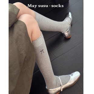 May susu·纯色初秋袜子日系jk风袜子女潮袜子中筒袜蝴蝶结小腿袜