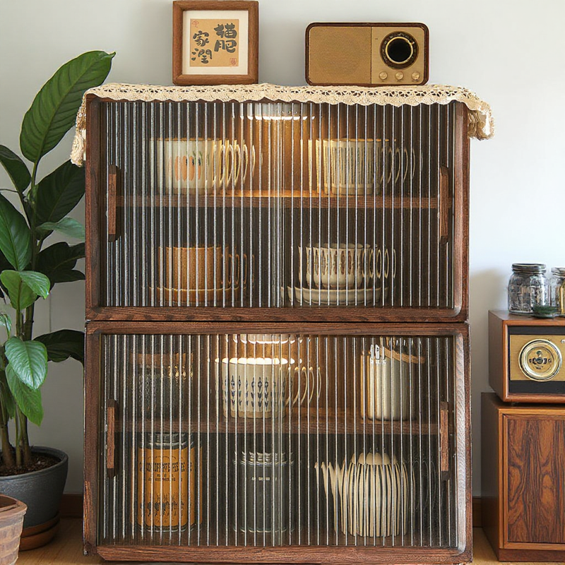 褐本实木收纳柜桌面置物柜