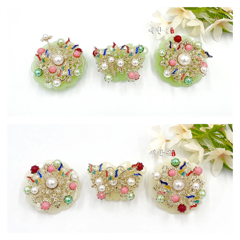 韩国原装进口宫廷皇后颤珠蝴蝶仿玉旁叉/古代韩服头饰he-p1028