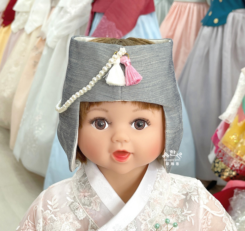 韩国进口高端面料儿童韩服帽子一周岁女孩生日帽子HE-M1058