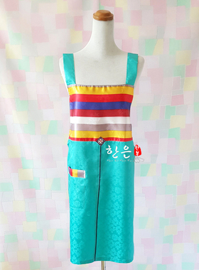 韩国进口彩条缎子围裙/韩食管服务员厨房围裙/新娘围裙/HE-P1162