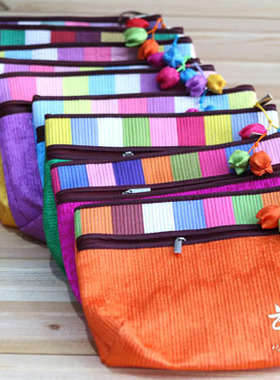 韩国洋缎子面料彩条化妆包/收纳包/促销包/韩国正品/HE-D1072