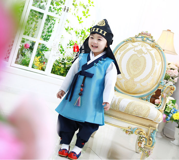 韩国进口面料男孩周岁生日韩服/高档儿童新款韩服/HE-TZ6219