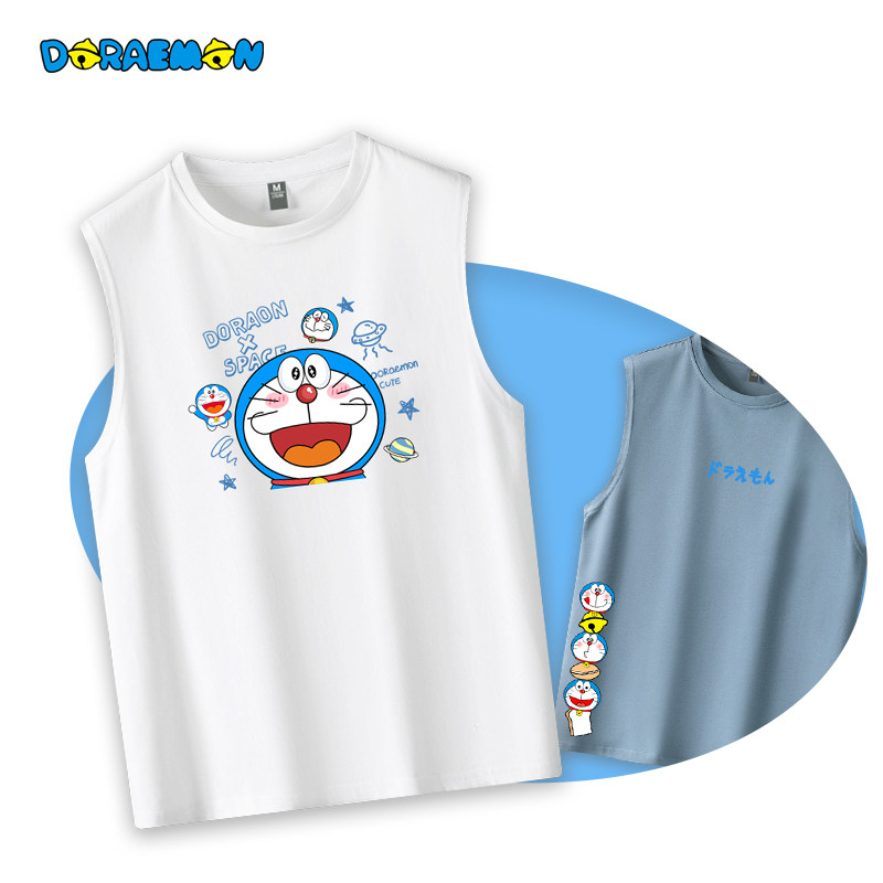 可定制哆啦A梦日系动漫运动纯棉无袖T恤衫情侣闺蜜装大码透气背心