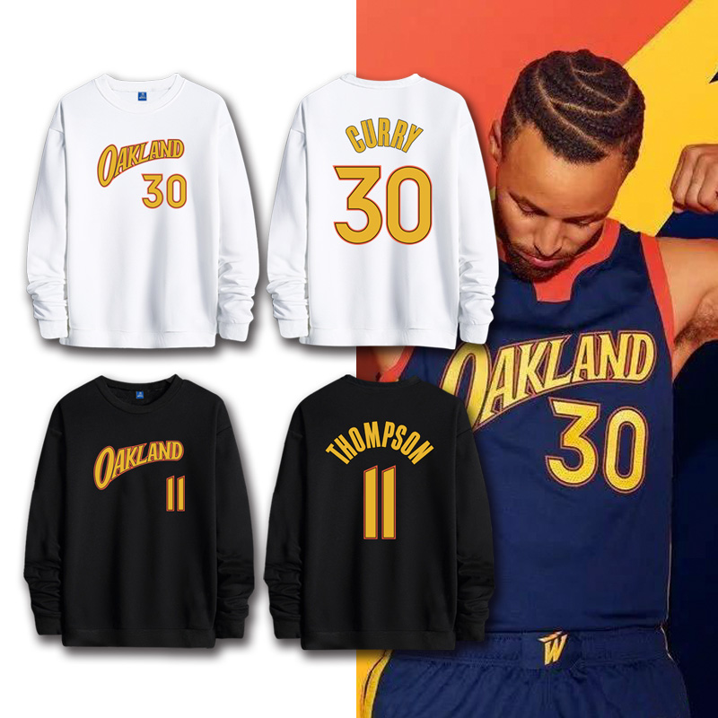 奥克兰勇士城市版球迷篮球运动保暖外套库里汤普森圆领套头卫衣男
