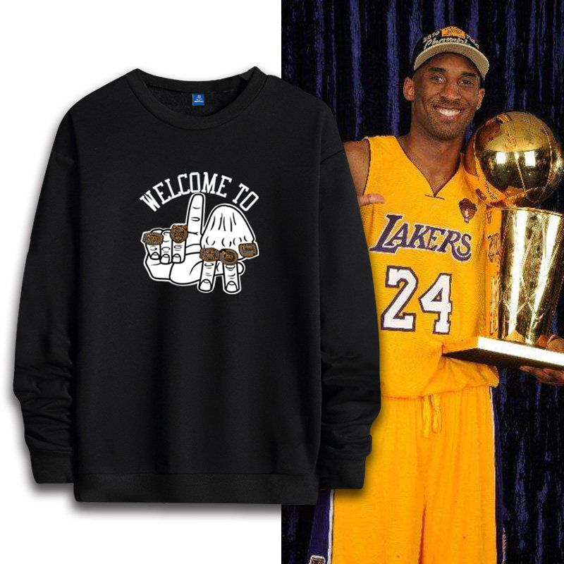 新款kobe科比五戒指纪念黑曼巴篮球运动保暖外套休闲圆领套头卫衣