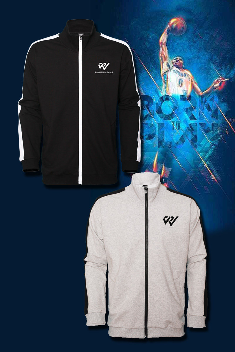 威斯布鲁克威少篮球时尚运动针织保暖宽松外套透气开衫立领卫衣男