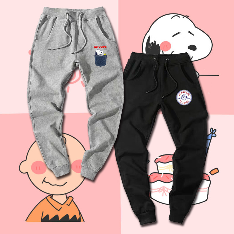 卡通史努比联名运动纯棉长裤ins超火情侣装闺蜜装潮小脚束口卫裤