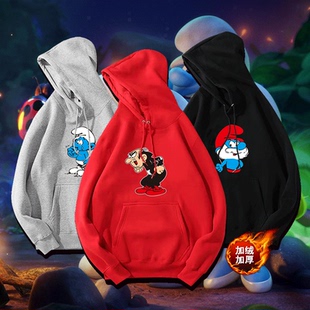 经典 潮 动漫蓝精灵妹妹格格巫情侣带帽卫衣韩版 休闲宽松加绒连帽衫