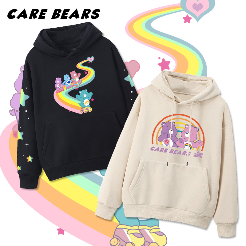 可定制时尚卡通爱心熊Y2K运动保暖外套青少年情侣装连帽套头卫衣