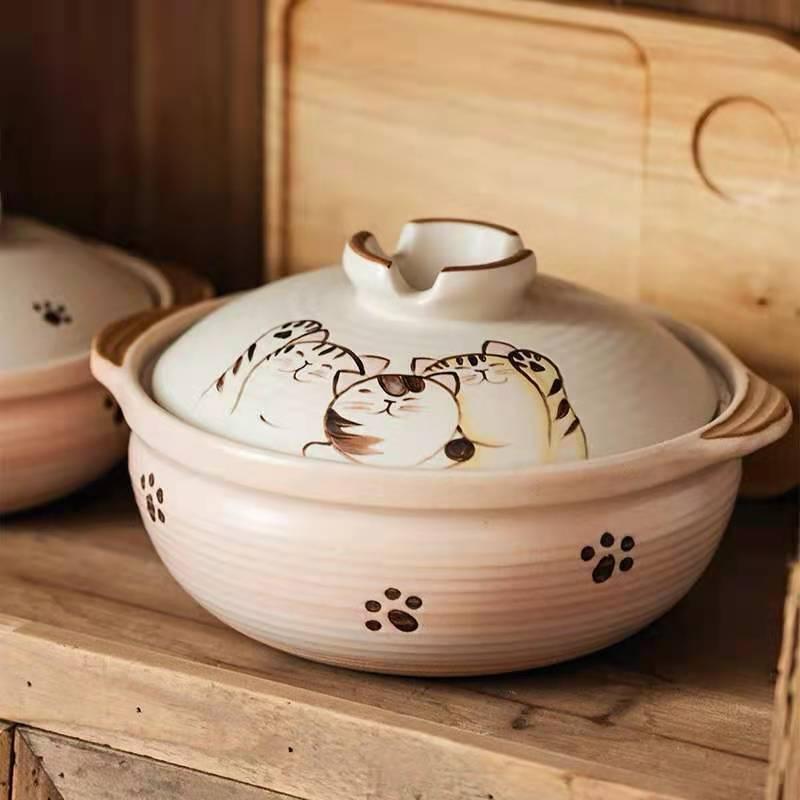 万土烧 土锅福猫陶瓷砂锅煮粥家用煲汤炖肉沙锅 耐高温燃气灶明火