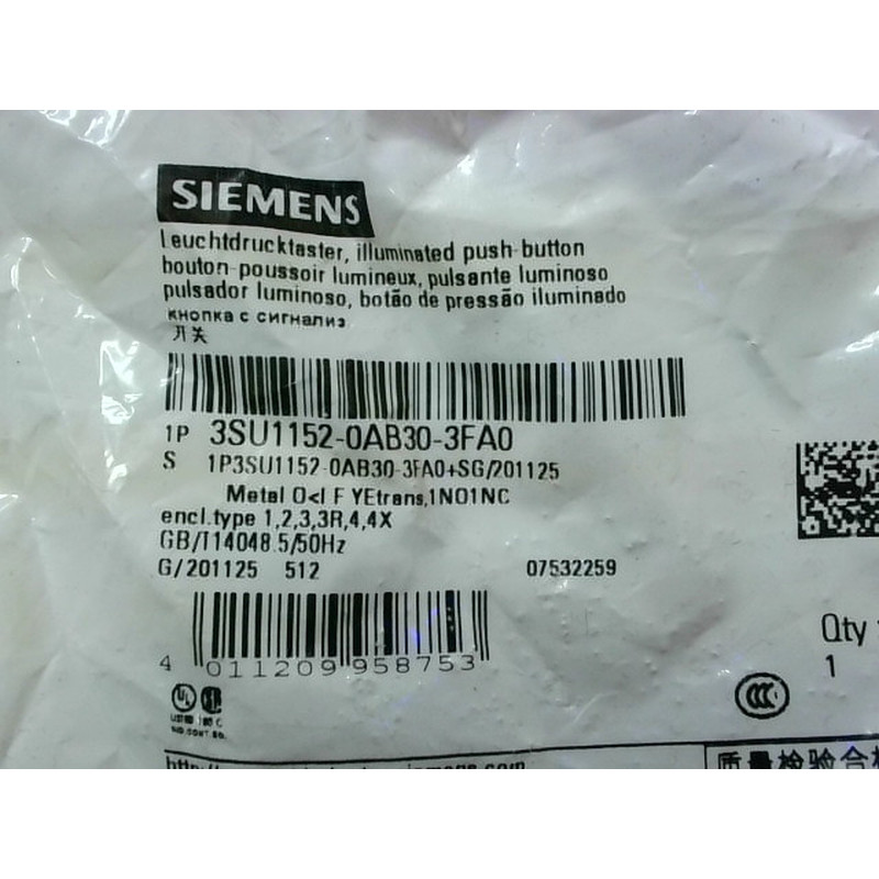SIEMENS 3SU1152-0AB30-3FA0 Iluminado Amarillo Pudhbutton 22m