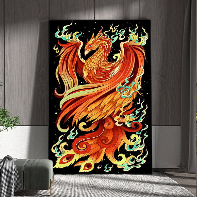 上古神兽钻石画玄关客厅满钻竖版国潮朱雀手工贴钻十字绣带框免裱