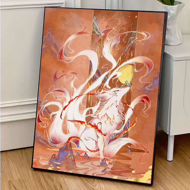 九尾狐数字油画手工diy自己涂丙烯油彩画客厅卧室走廊玄关装饰画图片