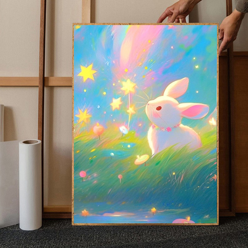 星空小兔子钻石画满钻儿童房小件十字绣2023新款砖石贴画手工带框