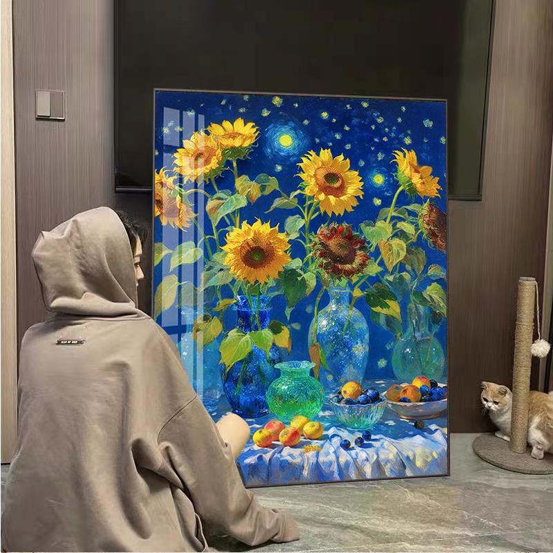 梵高向日葵十字绣2025新款满绣客厅玄关世界名画手工绣钻石画带框