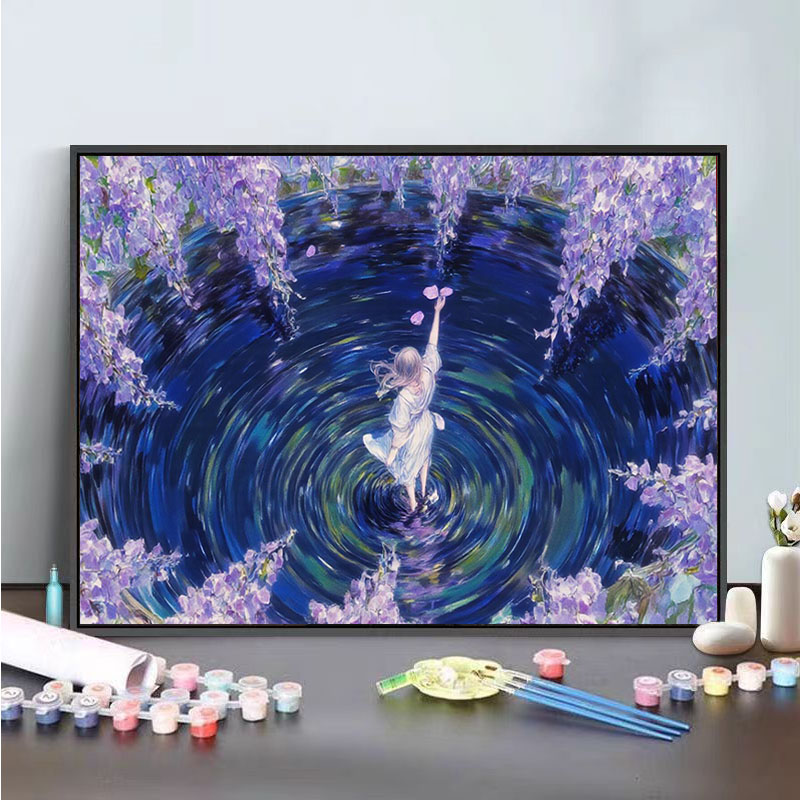 紫藤花数字油画地狱级难度唯美高颜值手工diy填色涂色丙烯油彩画