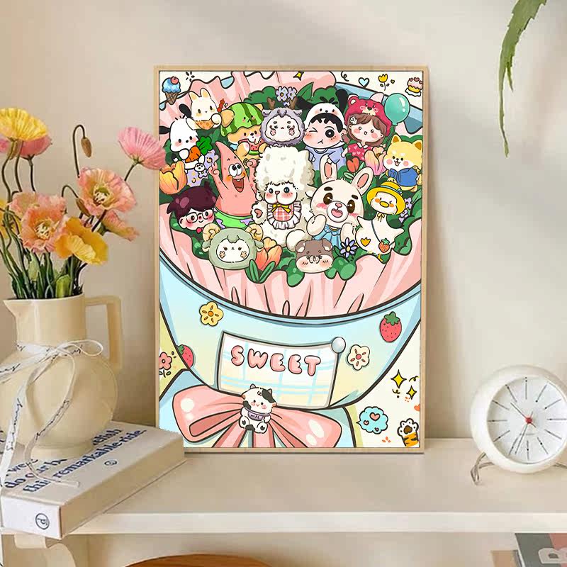 卡通大家族5d钻石画满钻小件卧室儿童房可爱手工diy十字绣贴钻画