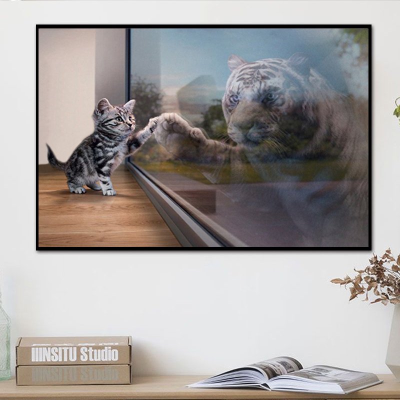 5d钻石画满钻客厅卧室老虎猫倒影心有猛虎十字绣2021新款贴砖石绣
