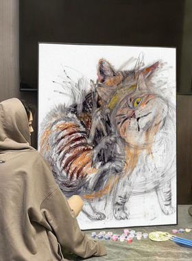搞怪小猫咪惊喜礼物数字油画手绘